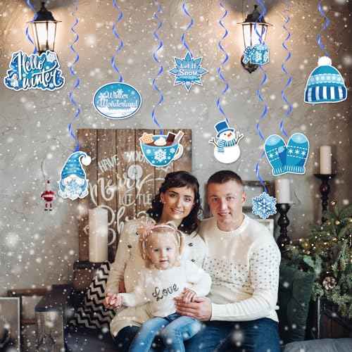 40 Pcs Winter Party Decorations, NO-DIY Winter Wonderland Party Decorations Hanging Swirls, Winter Decorations Whirls Glitter Foil Ceiling Swirls Streams for winter Party
