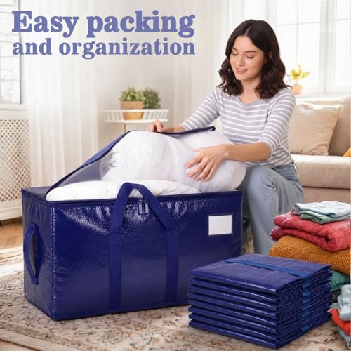 Heavy Duty Moving Bags 6 Pack - Extra Large Waterproof Storage Tote, Dark Blue