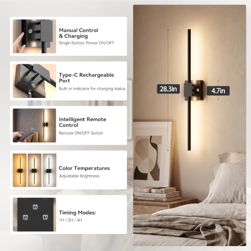 Torchlet Wireless Wall Sconces Set of 2 with 8000mAh Battery, Motion Sensor & Adjustable Arms