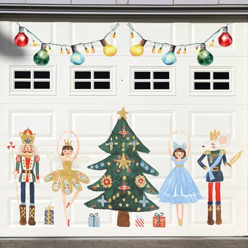 14Pcs Christmas Garage Magnet Stickers Set - Colorful Nutcracker & Tree Decorations