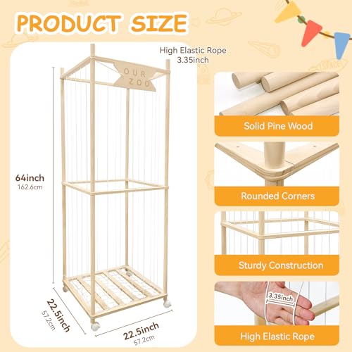 Megapuxin Pine Wood Stuffed Animal Storage Zoo on Wheels - Large Toy Organizer for Nursery & Playroom