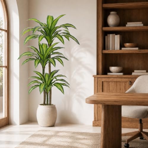 FLEURIFI 6FT Artificial Dracaena Tree with 3 Thick Trunks - Faux Indoor Floor Plant