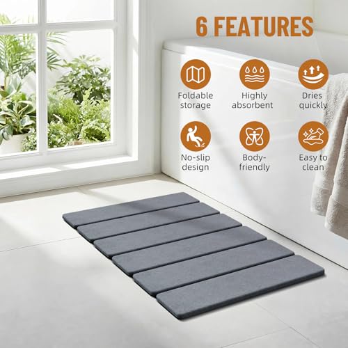 Luxspire Dark Gray Diatomaceous Earth Bath Mat 24x16in Non-Slip Fast Drying