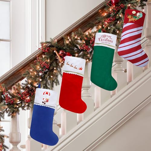 Subyan 12 Pack Felt Christmas Stockings - 19 Inch Red & White Holiday Hanging Ornaments with Gold Trim