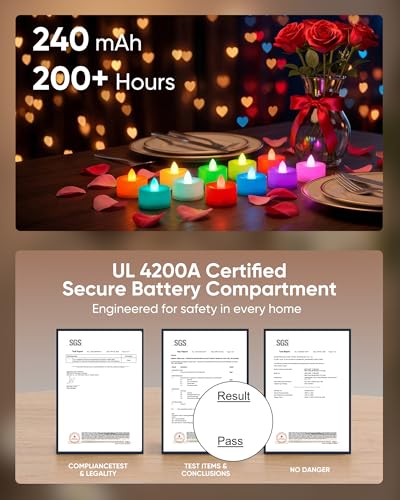 Homemory 12-Pack 7-Color Changing Flameless Tea Lights (White Body) – 200+ Hours