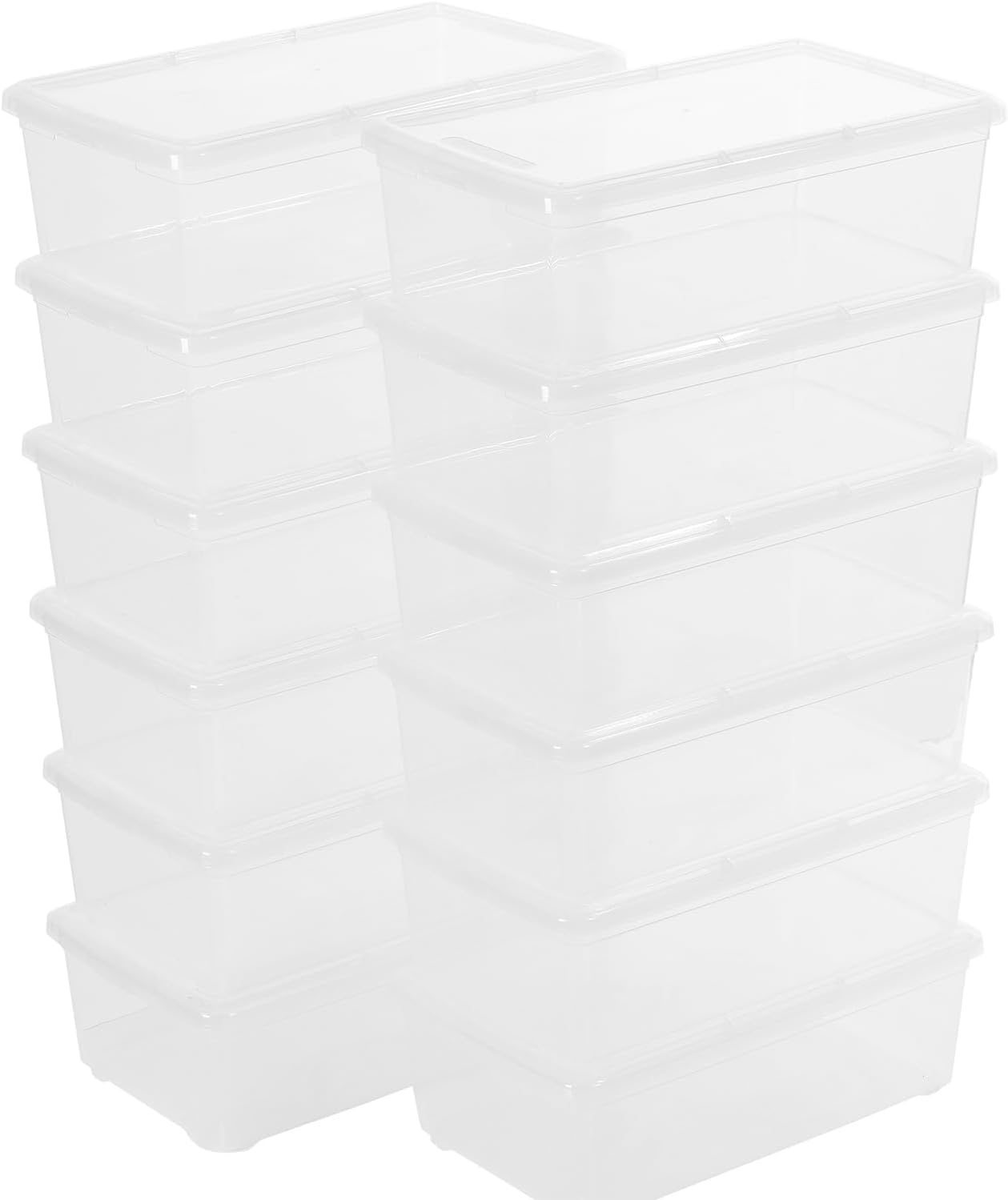 Stackable Clear Storage Bins - 12 Pack Latching Shoe Boxes with Lids | 6 Quart Plastic Containers