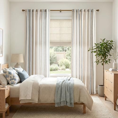 Blue Linen Filtered Light Curtains - 84 Inches Long, 2 Panels - Variation of THIS listing