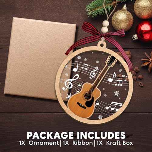 Guitar Ornaments for Christmas Tree - Guitar Ornament 2 Layer Wood & Acrylic Decoration - Guitar Player Gifts for Guitarist, Music Lovers, Mom, Dad, Friends, Teachers - Music Gifts for Women Men