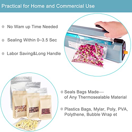 Blue 16-Inch 3mm Impulse Heat Sealer for Plastic & Mylar Bags – Manual Sealing Machine with Repair Kit