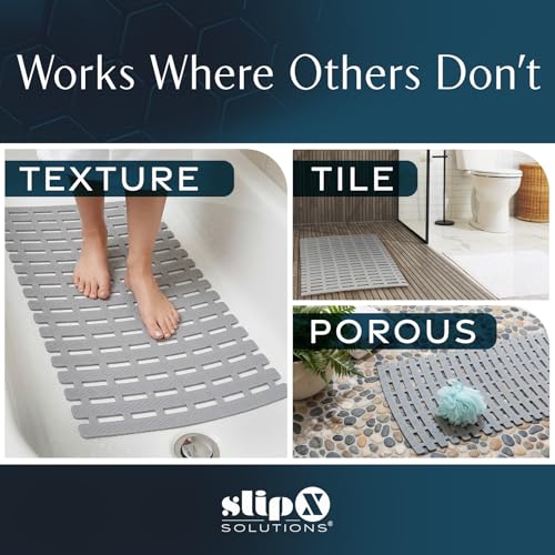 Gray Weighted Non-Slip Bath Mat for Textured Tubs 31x15 Inch – SlipX Solutions