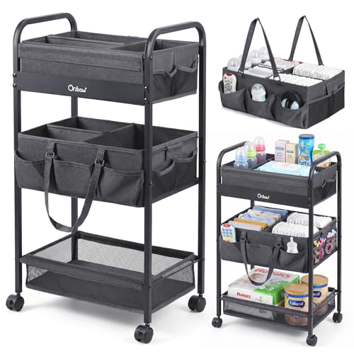 Orzbow Diaper Caddy cart, 3 Tier Baby Rolling Storage Cart