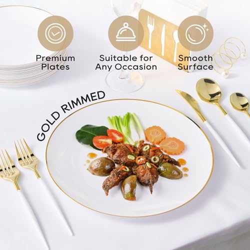 Disposable Plastic Dinner Plates 10.25 Inch Gold Rim - Pack of 100