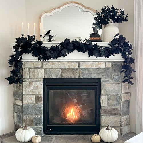 CQURE 82.6Ft Black Fall Leaf Garland for Halloween Thanksgiving Decorations