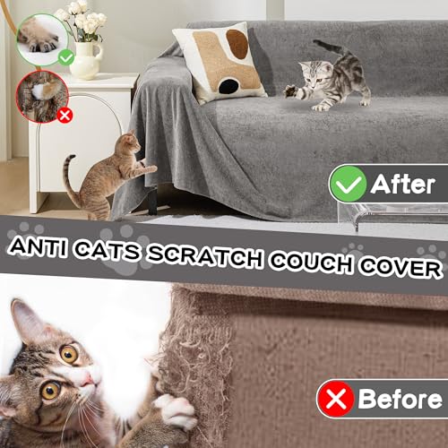 Grey 91x134-Inch Couch Cover for 3 Cushion Sofa, Pet Scratch Proof & Washable