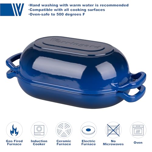 VORRINGARD 5 QT Blue Enameled Cast Iron Dutch Oven for Bread & Cooking