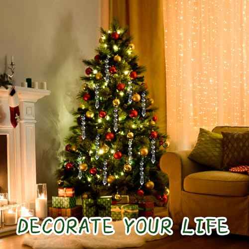 MAQIHAN 30PCS Christmas Crystal Ornaments - Icicle Hanging Crystals Clear Plastic Ornaments Strands Chandelier Parts Dangling for Christmas Tree Winter New Year Party Supplies