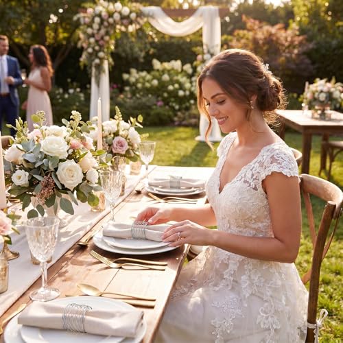 LemonRoad 12 Pcs Silver Twisted Wire Mesh Napkin Rings for Weddings & Parties