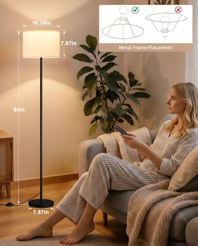 Dimmable Floor Lamp with Remote & 9W LED Bulb - Black & White