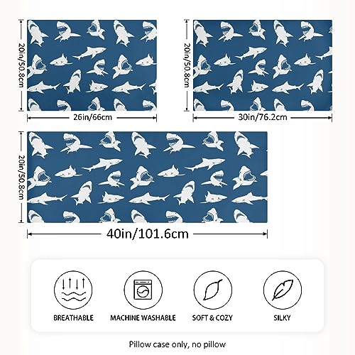 White Sharks Silhouettes Pillow Covers Silk Pillowcase for Hair and Skin Soft Smooth Breathable Cooling Satin Pillowcase Standard Size Pillow Case for Sleeping Women Boys Girls Room (20x30 Inch)