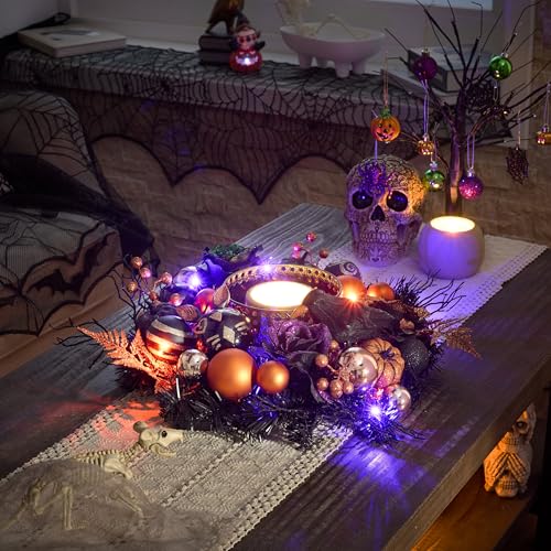 Valery Madelyn 18-Inch Halloween Wreath with Lights and Timer - Front Door Decor