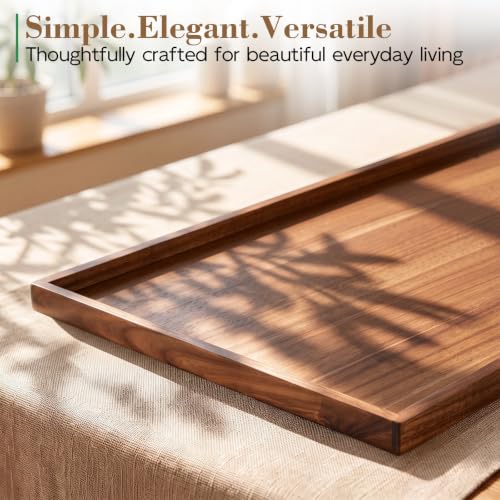 Oversized Acacia Wood Ottoman Tray - 40 x 20 Inches Natural Finish
