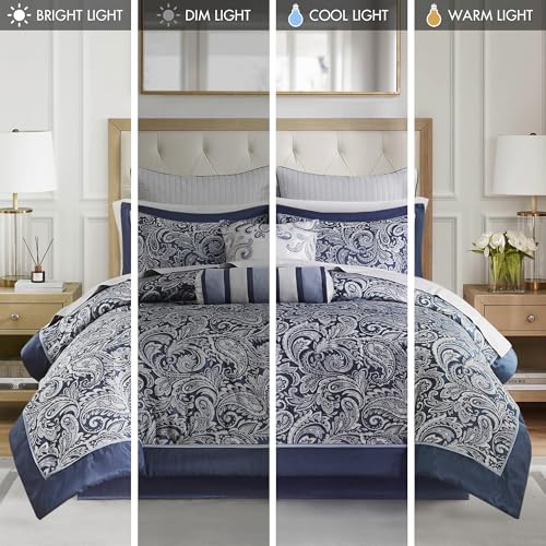 Madison Park Navy Biab 12-Piece Comforter Set with Cotton Sheets - Queen
