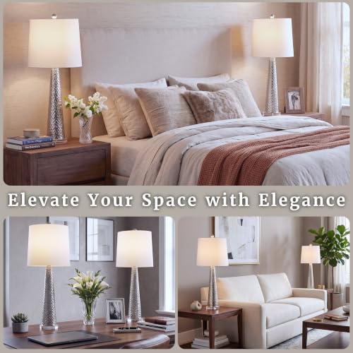 Set of 2 Modern Silver Table Lamps - 12x30.25 Inch Home Decor