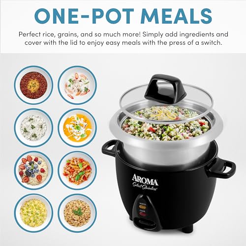 Aroma Select Stainless Steel 3-Cup Rice Cooker - Black