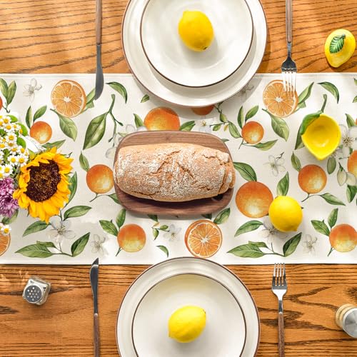 Artoid Mode 13x120 Inch Orange Wildflowers Leaves Summer Table Runner for Dining & Party Decor