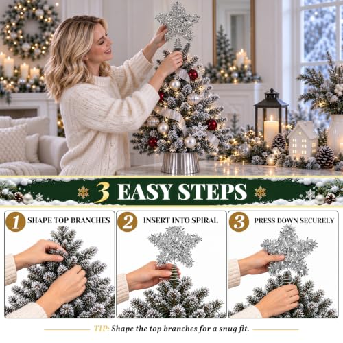 Silver 6-Inch Christmas Tree Star Topper, Mini Tree Holiday Decor