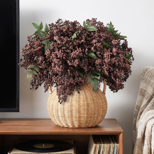 Dark Brown Faux Berry Stems - 43 Inch Artificial Nandina Branches for Fall Decor