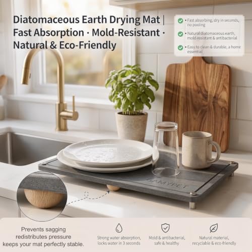 Large Dish Drying Mat for Kitchen 24x16 Dark Gray - Water Absorbent & Supportive