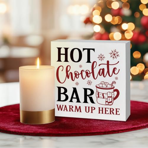 XYUJETFI Farmhouse Christmas Hot Chocolate Bar Sign - Winter Holiday Wall Art, 06 Color, 5.1x5.1 Inches