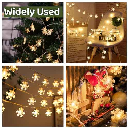 Christmas Snowflake String Lights, 20 ft 40 LED Battery Operated, Christmas Decorations Fairy Lights for Bedroom Mantle Window Patio Tree Holiday Room Dorm Decor, Warm White
