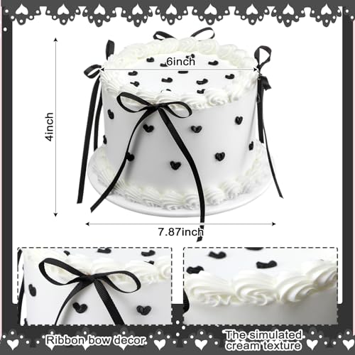 Remerry 6 Inch Black Round Fake Cake Bow Birthday Decor