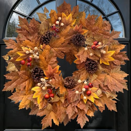 Presentastic 26-Inch Fall Wreath with Lights for Front Door & Wall Decor