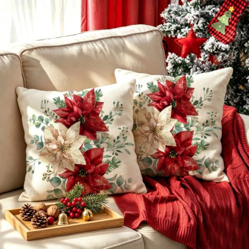 Christmas Floral Pillow Covers 18x18 Decoration for Home