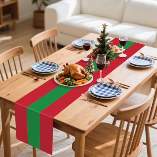 Christmas Table Runner - 6 Pcs Red and Green Striped Runners for Ugly