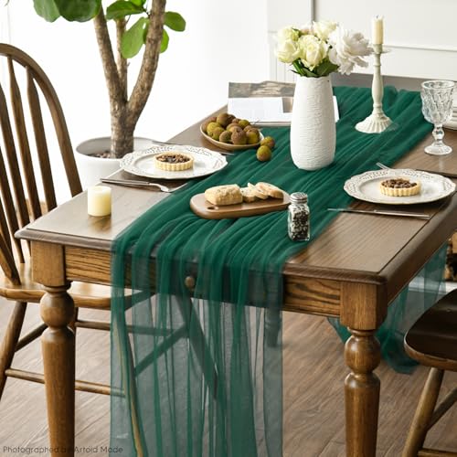 Artoid Mode Forest Green Gauze Table Runner 59 x 120 Inch for Holiday & Dining