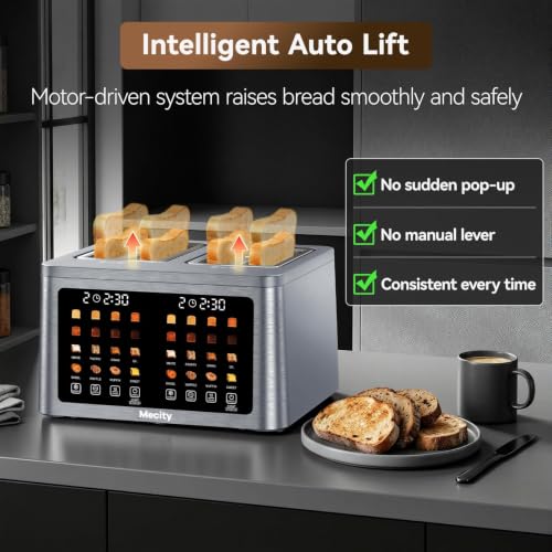 Mecity 4-Slot Wide Slot Digital Toaster with Touch Screen & Stainless Steel - Brushed Gray