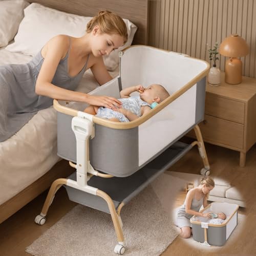 Rocking Baby Bassinet Bedside Sleeper with Detachable Portable Crib - Flagstone
