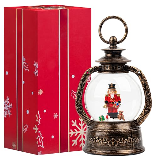 9-Inch Nutcracker Snow Globe Lantern with Music & Lights - Christmas Decor