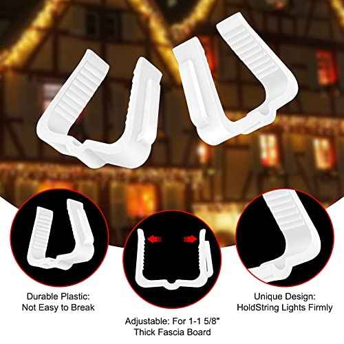 Yotako 50Pcs Christmas Light Clips 1 5/8" Fascia Clips Christmas Light Hanger Hooks Deck Light Clips for Christmas Decoration Deck Roof Gutter Fence Eave
