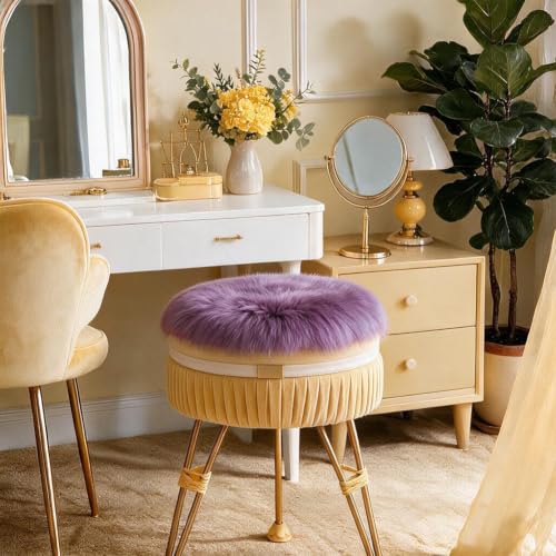 IRIWOOL Rose Purple Round Sheepskin Chair Cover 16.5" Soft Fur Cushion Pad