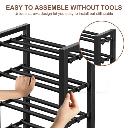 Black 4-Tier Heavy Duty Metal Expandable Shoe Rack for Closet & Doorway
