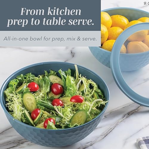 Cook with Color Blue Embossed 12-Piece Mixing Bowls Set with Lids, Microwave Safe