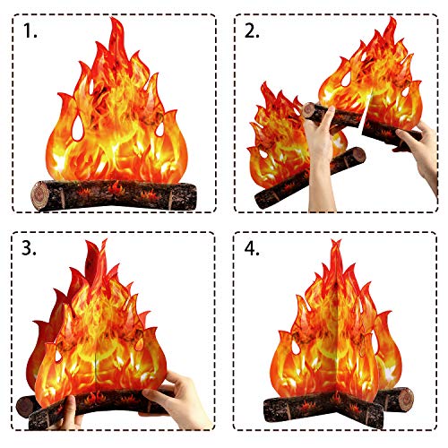 Boao 3 Sets Fake Fire Fake Flame Prop Camping Decoration 3D Cardboard Campfire Centerpiece Artificial Flames Campfire Party Decoration for Camp Bachelorette Party Supplies(Gold Orange)