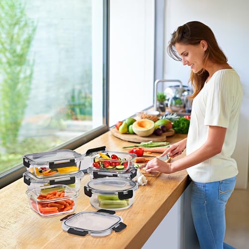 Large Glass Meal Prep Containers with Lids - Set of 8, Airtight Food Storage