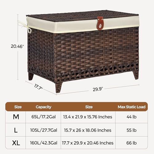 Honjourai 160L Wicker Storage Basket with Lid & Removable Liner - Brown