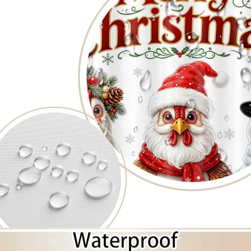 Christmas Shower Curtain 72x72 Inches, Cute Chicken Snowman Winter Holiday Decor, Red
